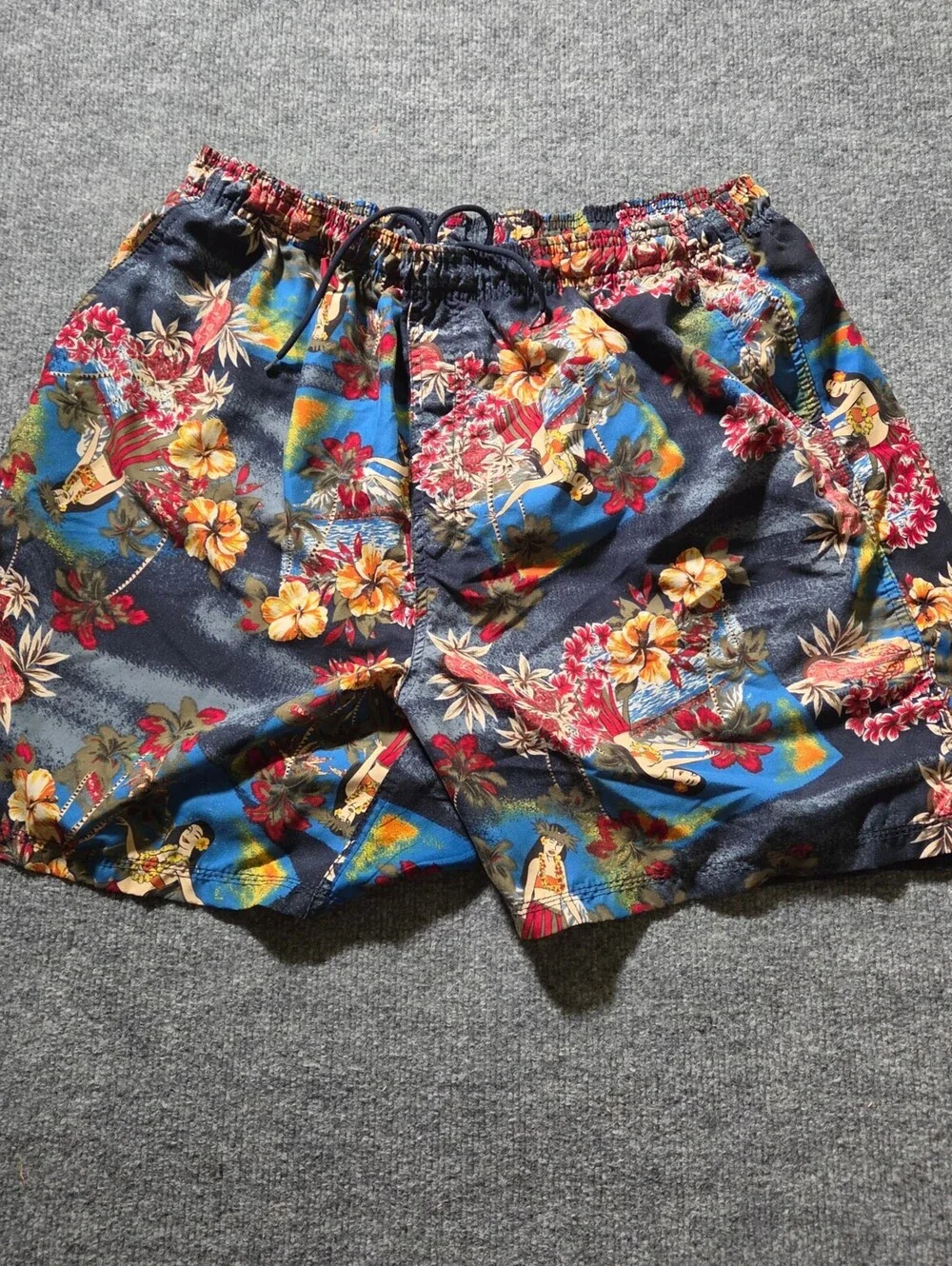 Faded Glory XL Dark Navy Floral Swim Shorts